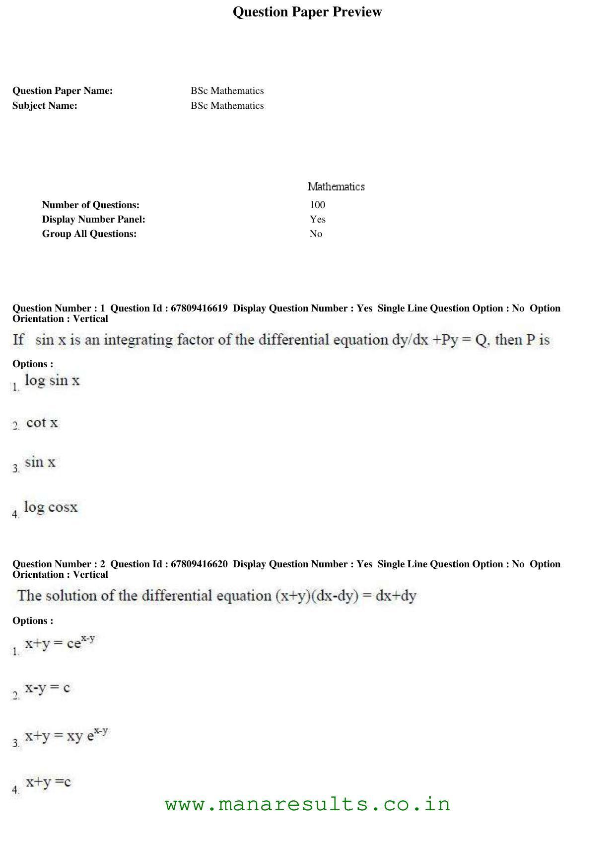AP ECET 2018 - BSc Mathematics Old Previous Question Papers - Page 1