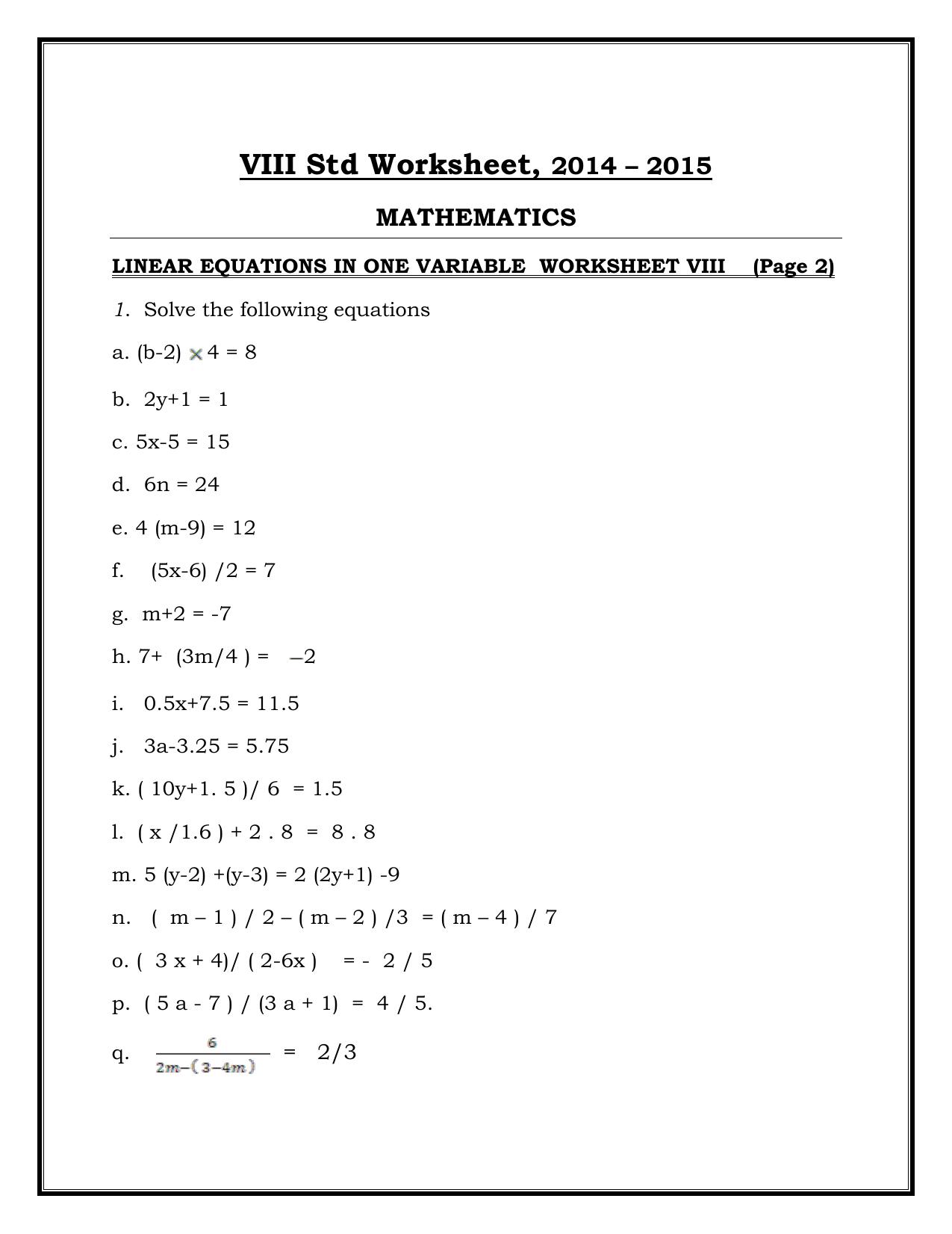 CBSE Worksheets for Class 8 Mathematics Assignment 19 - Page 1