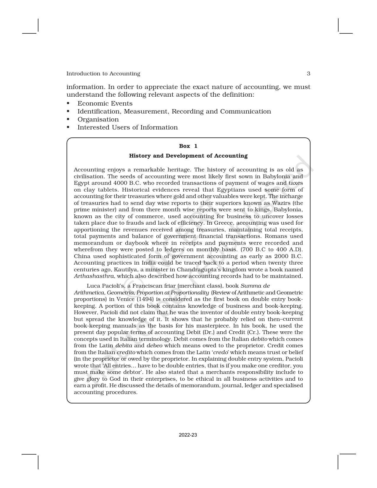 NCERT Book for Class 11 Accountancy (Part-I) Chapter 1 Introduction to Accounting - Page 3