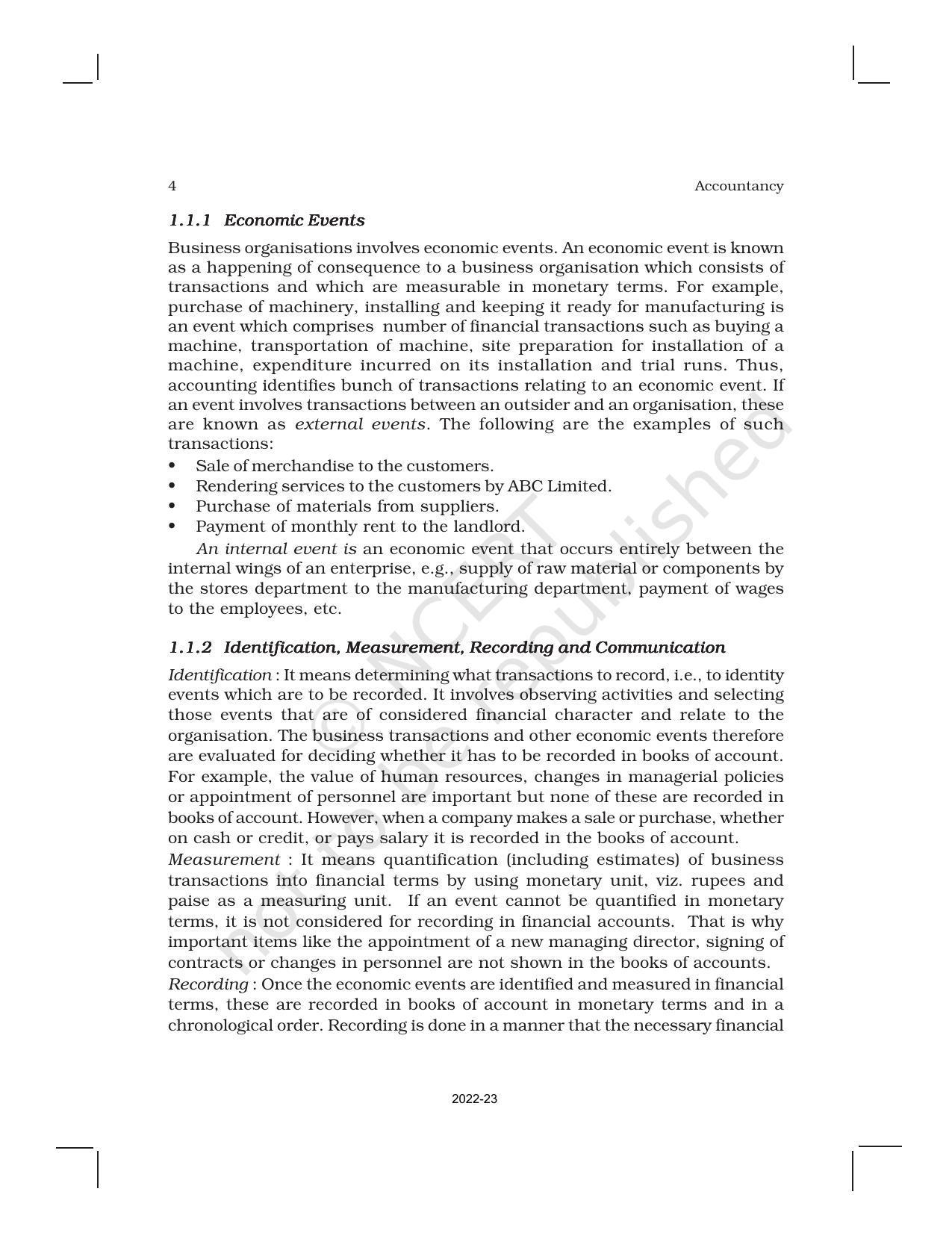 NCERT Book for Class 11 Accountancy (Part-I) Chapter 1 Introduction to Accounting - Page 4