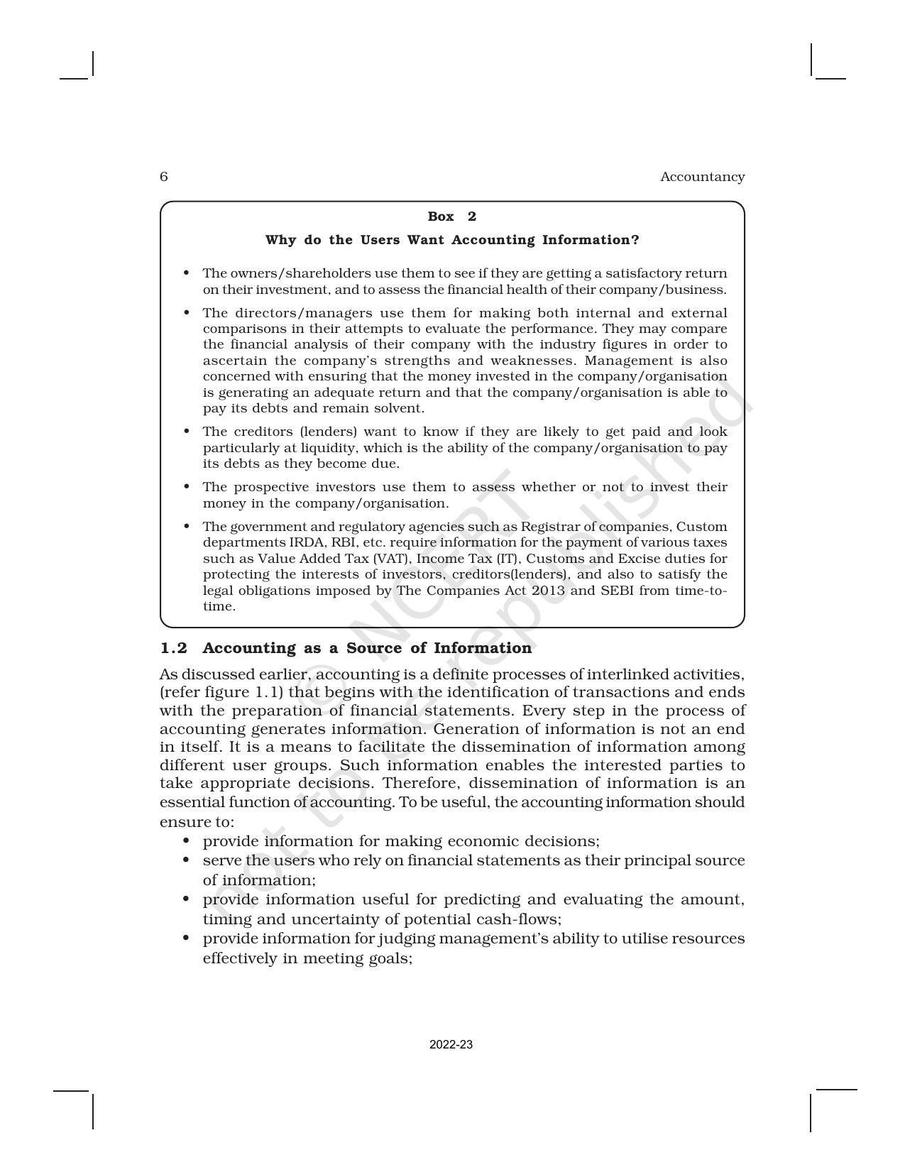 NCERT Book for Class 11 Accountancy (Part-I) Chapter 1 Introduction to Accounting - Page 6