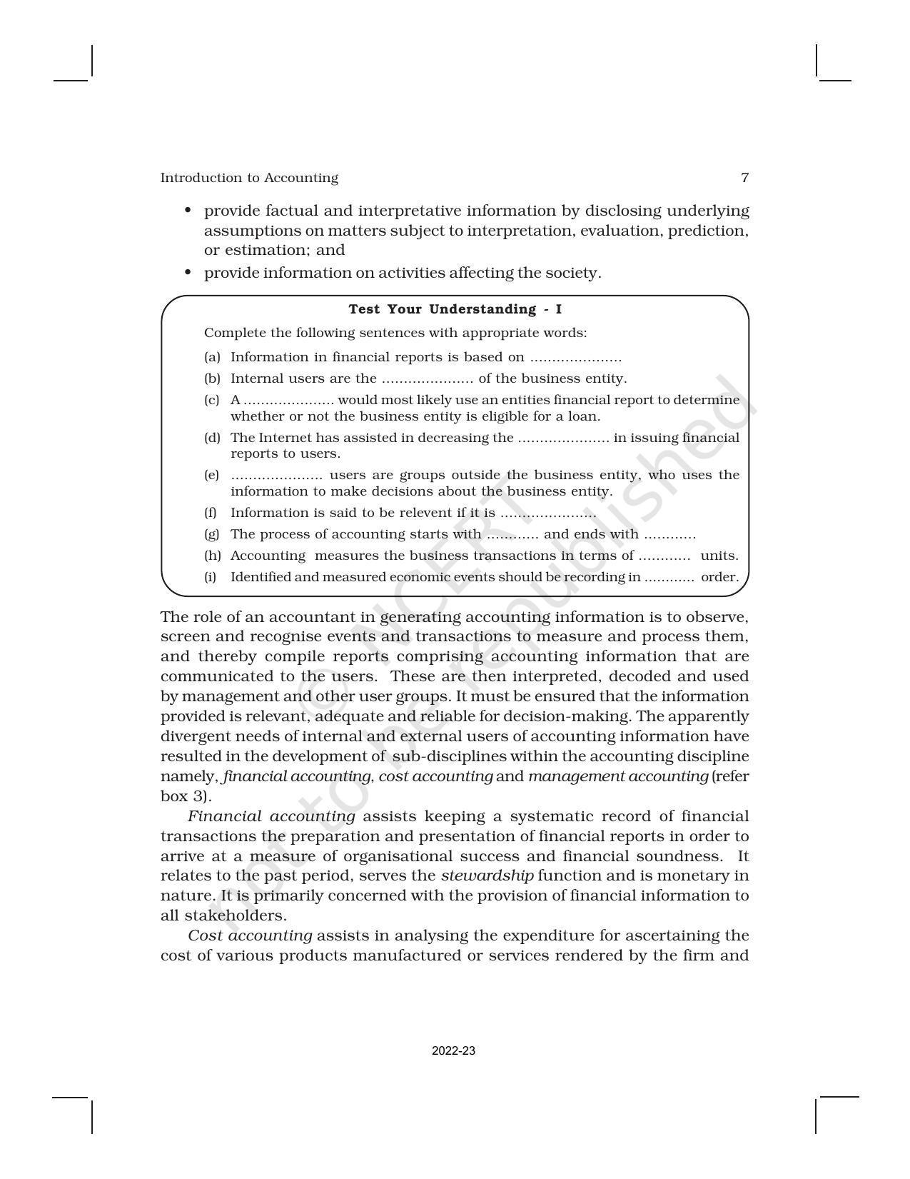 NCERT Book for Class 11 Accountancy (Part-I) Chapter 1 Introduction to Accounting - Page 7