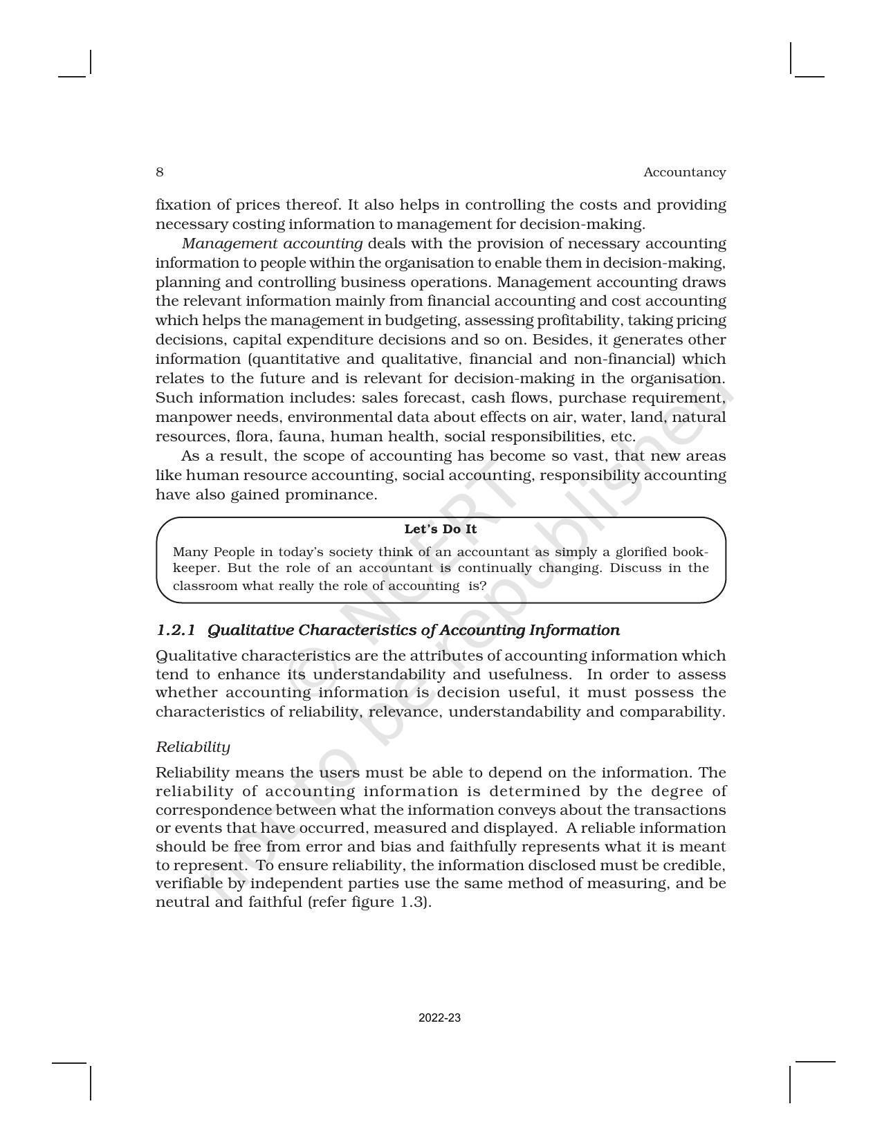 NCERT Book for Class 11 Accountancy (Part-I) Chapter 1 Introduction to Accounting - Page 8