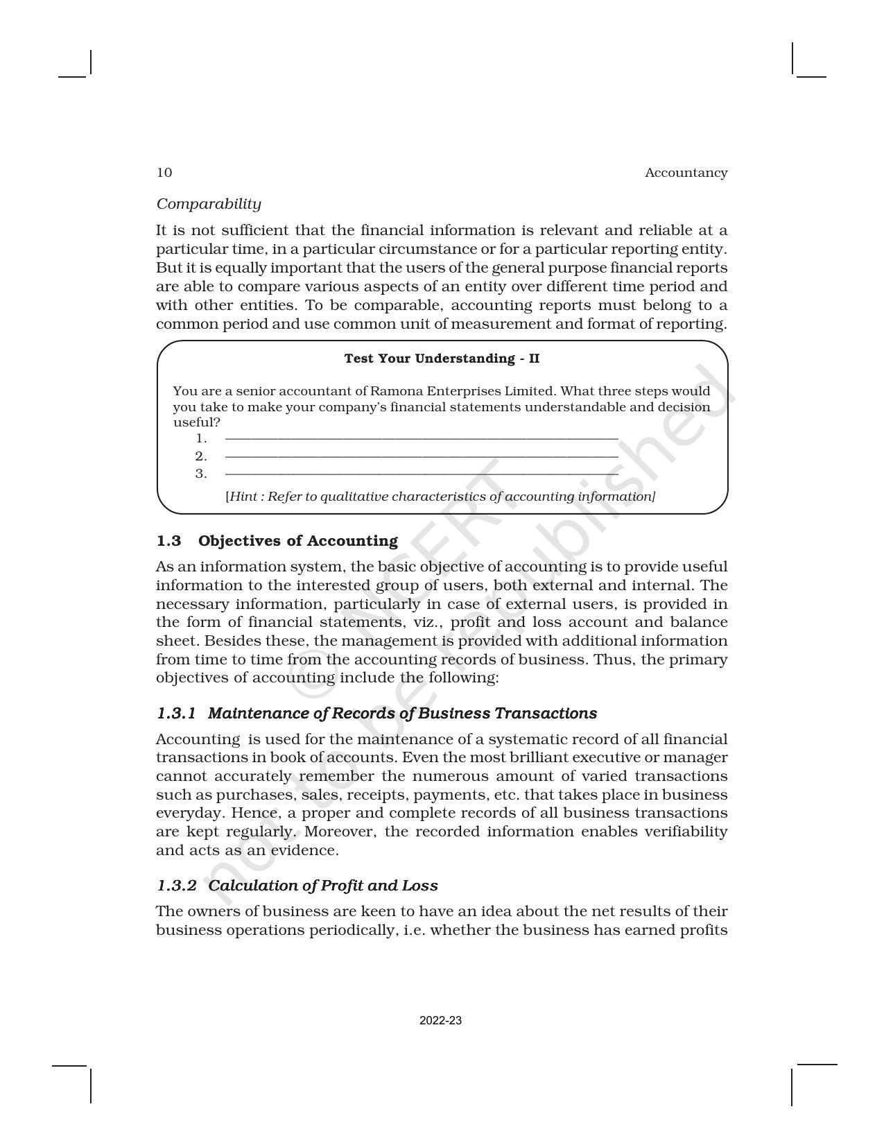 NCERT Book for Class 11 Accountancy (Part-I) Chapter 1 Introduction to Accounting - Page 10