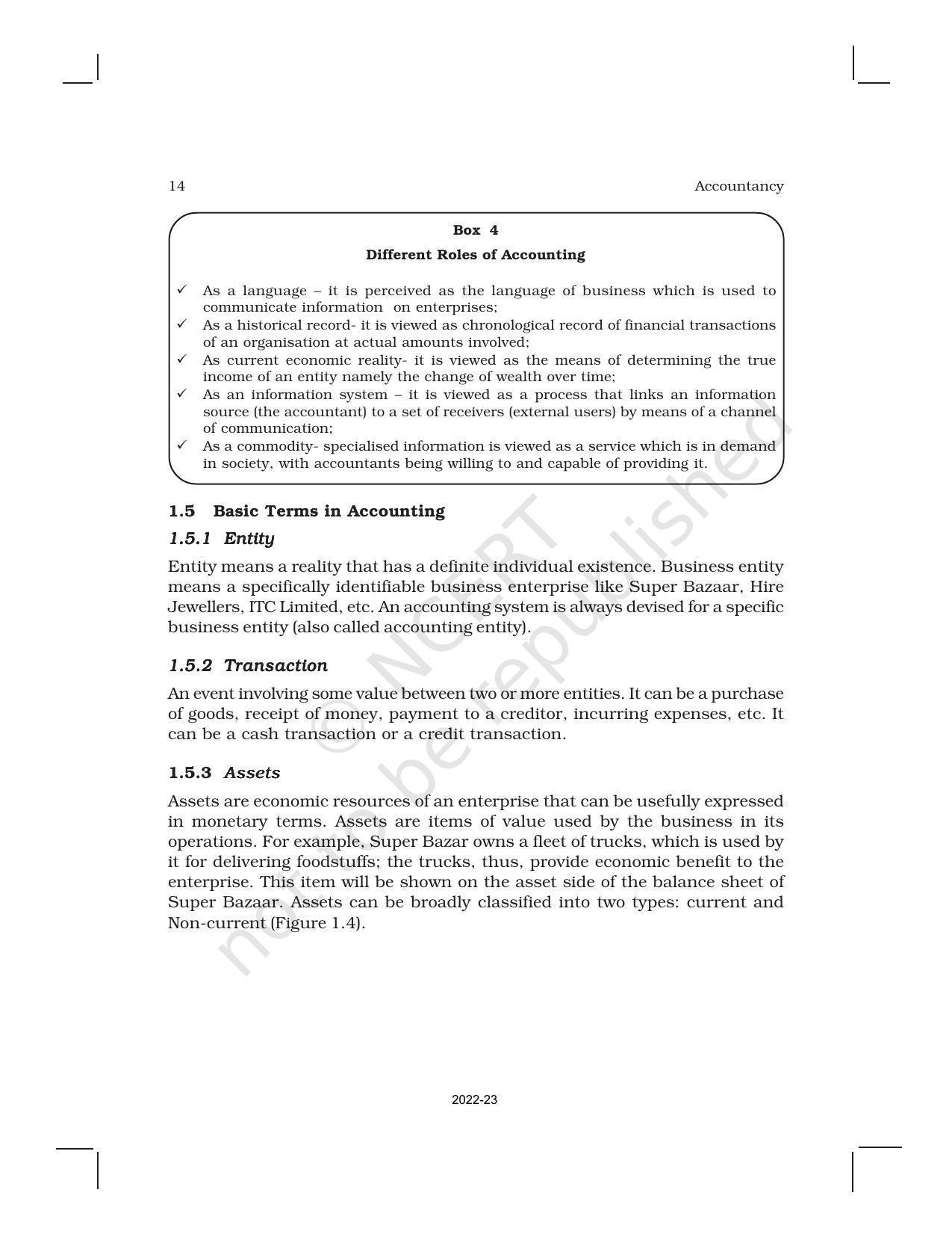 NCERT Book for Class 11 Accountancy (Part-I) Chapter 1 Introduction to Accounting - Page 14