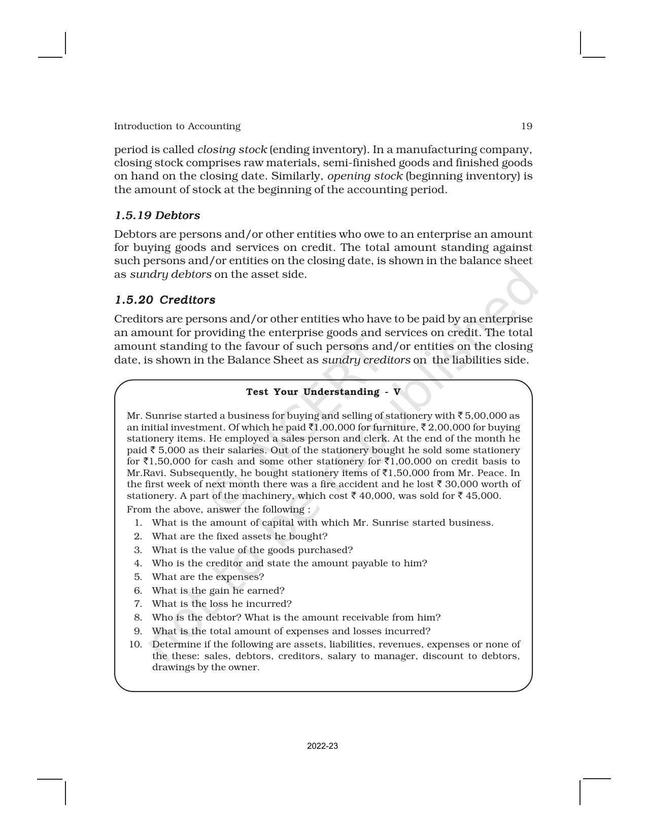 NCERT Book for Class 11 Accountancy (Part-I) Chapter 1 Introduction to Accounting - Page 19
