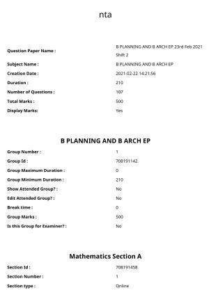 JEE Mains 2021: B Arch & B Planning Punjabi (Shift 2) 23-02-2021 Question Paper