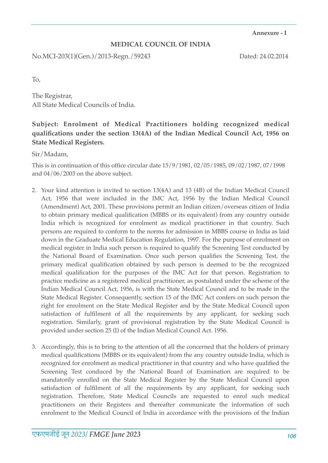 FMGE Information Brochure 2023  - Page 106