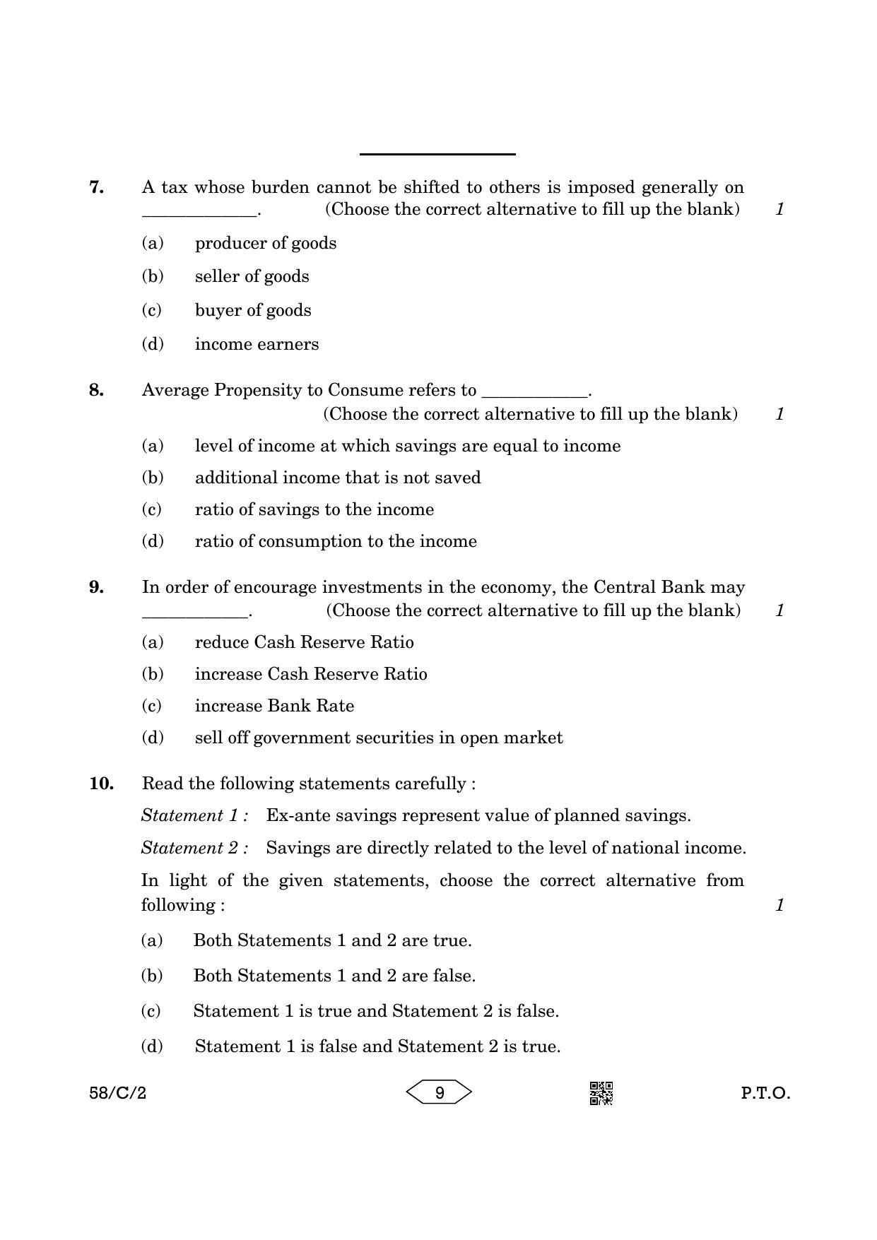 CBSE Class 12 58-2 Chemistry 2023 (Compartment) Question Paper - Page 9