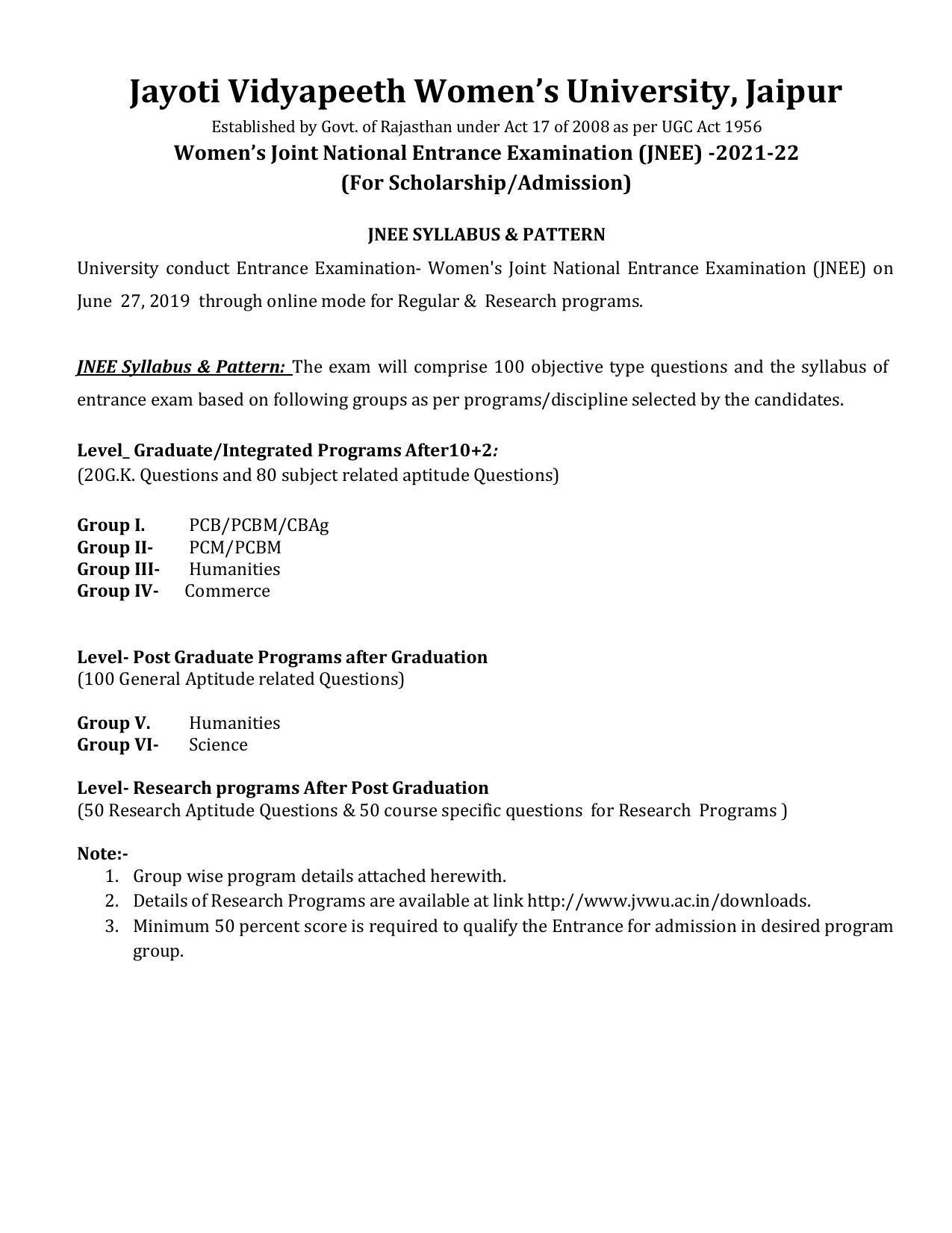 JVWU JNEE Syllabus - Page 1