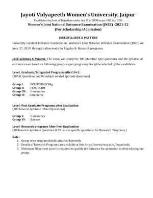 JVWU JNEE Syllabus