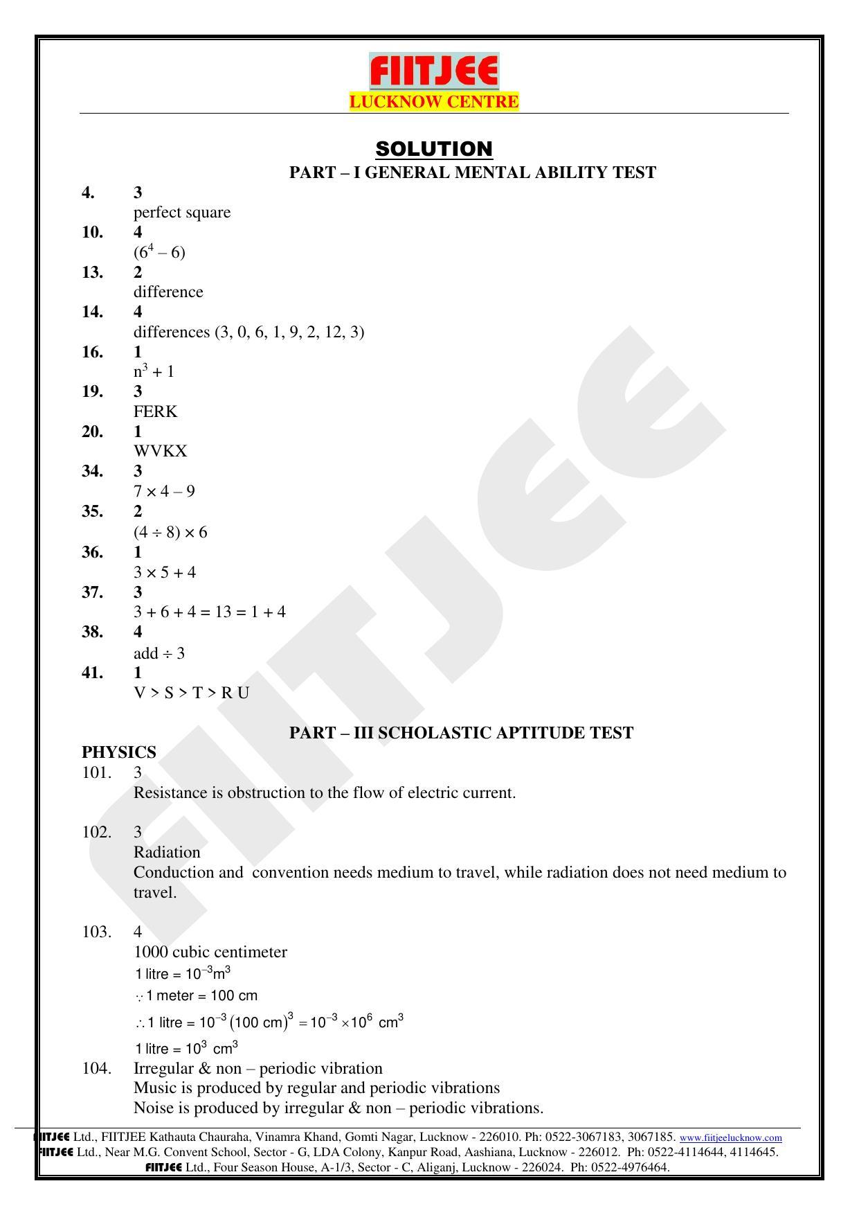 Uttar Pradesh NTSE 2018 SAT, MAT & Lang Answer Key - Page 2