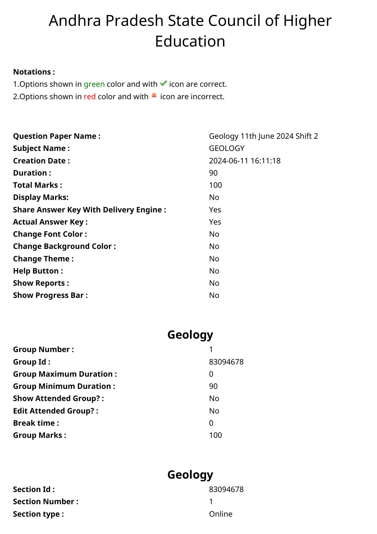 APPGCET 2024 Geology Paper with Answer Key - Page 1