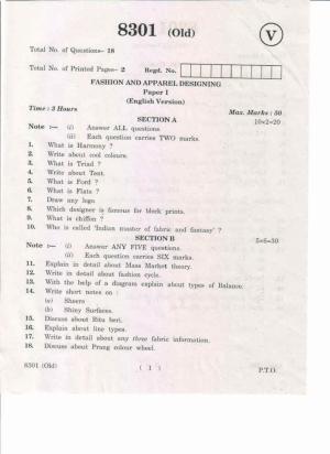 AP Inter 1st Year Fashion and Apparel Designing-I (Old) May-2019-Vocational Question Paper