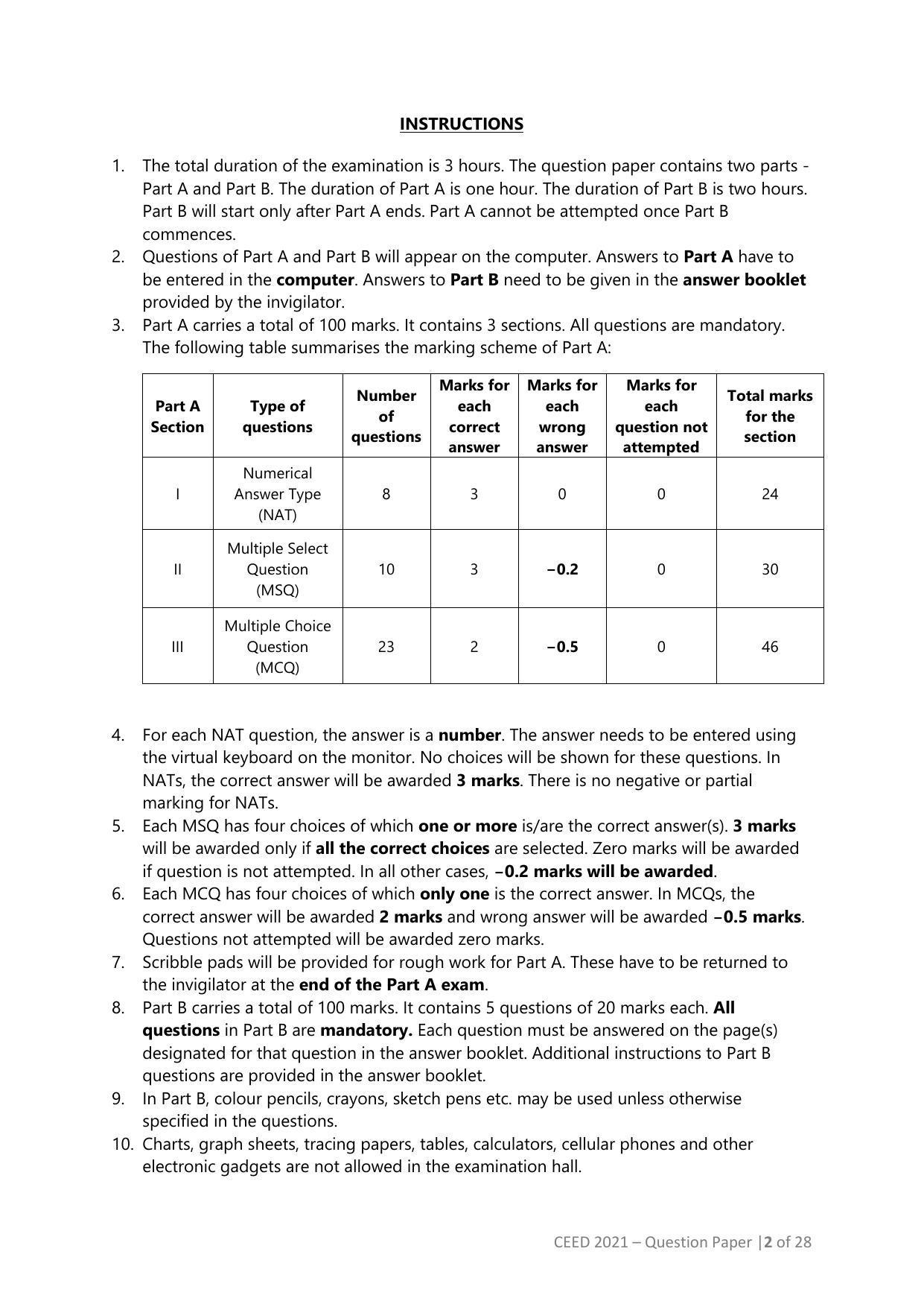 CEED 2021 Question Paper - Page 2
