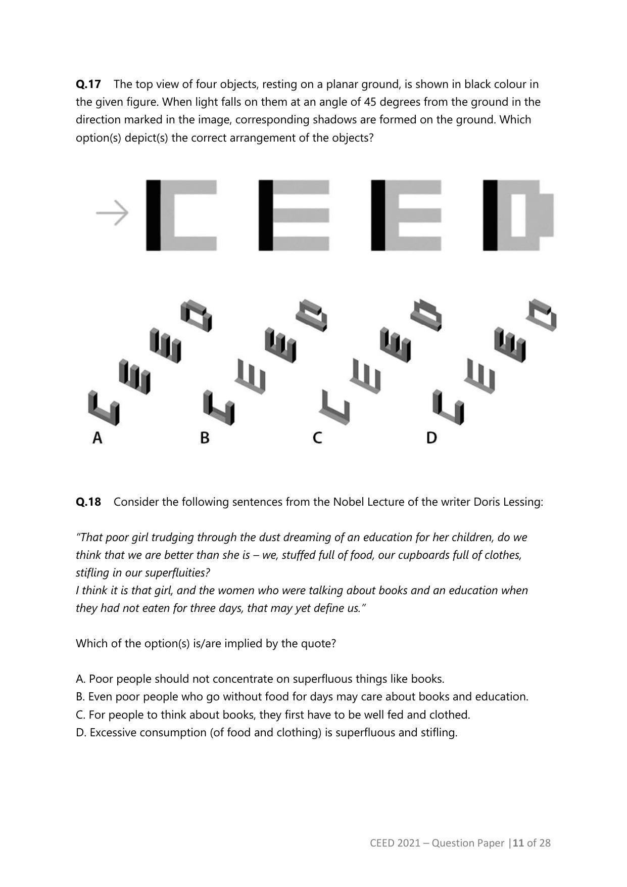 CEED 2021 Question Paper - Page 11