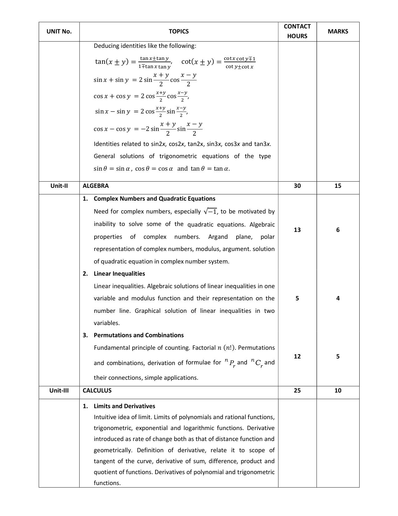 WBCHSE Class 11 & 12 Syllabus for Mathematics (MATH) (SET I) - Page 3