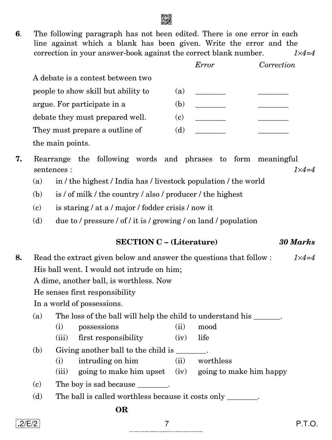 CBSE Class 10 2-C-2 Eng Lang. And Literature 2020 Compartment Question Paper - Page 7
