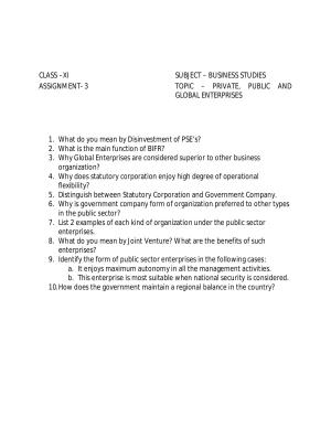 CBSE Worksheets for Class 11 Business Studies Assignment 11
