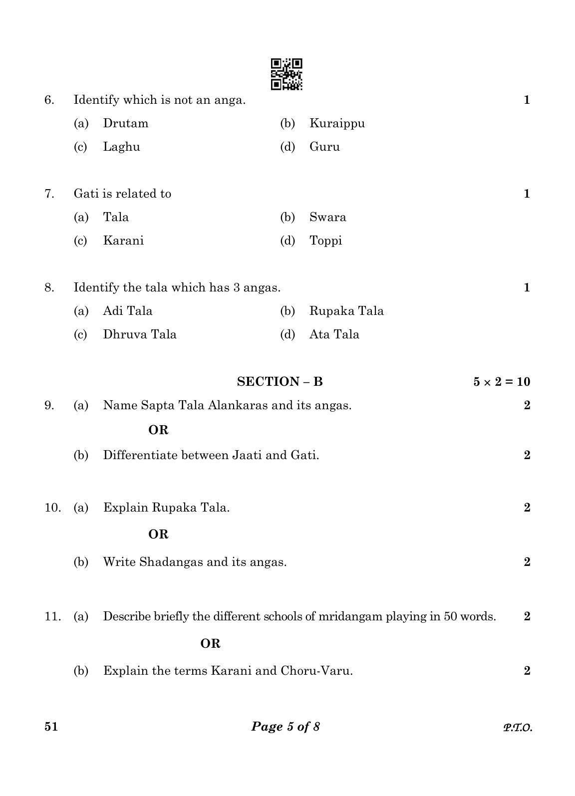 CBSE Class 10 51 CARNATIC MUSIC (Percussion Instruments) 2023 Question Paper - Page 5