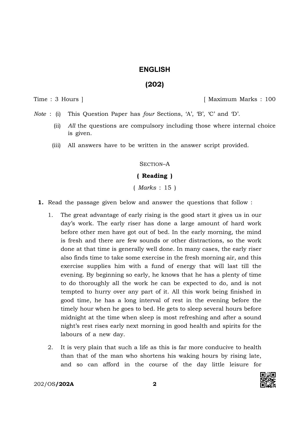 NIOS October 2019 Class 10 English (SET A) Question Paper - Page 2