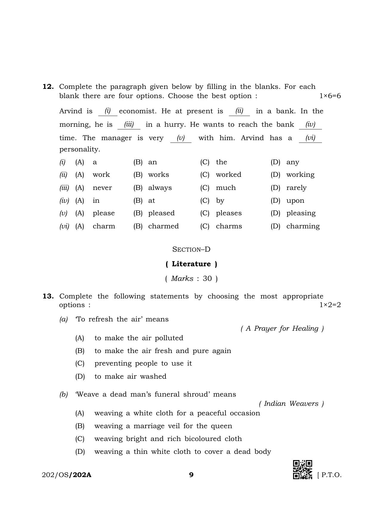 NIOS October 2019 Class 10 English (SET A) Question Paper - Page 9