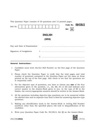 NIOS October 2019 Class 10 English (SET A) Question Paper