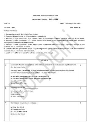 Edudel Class 11 Sociology (English) Practice Papers-2 (2023-24)