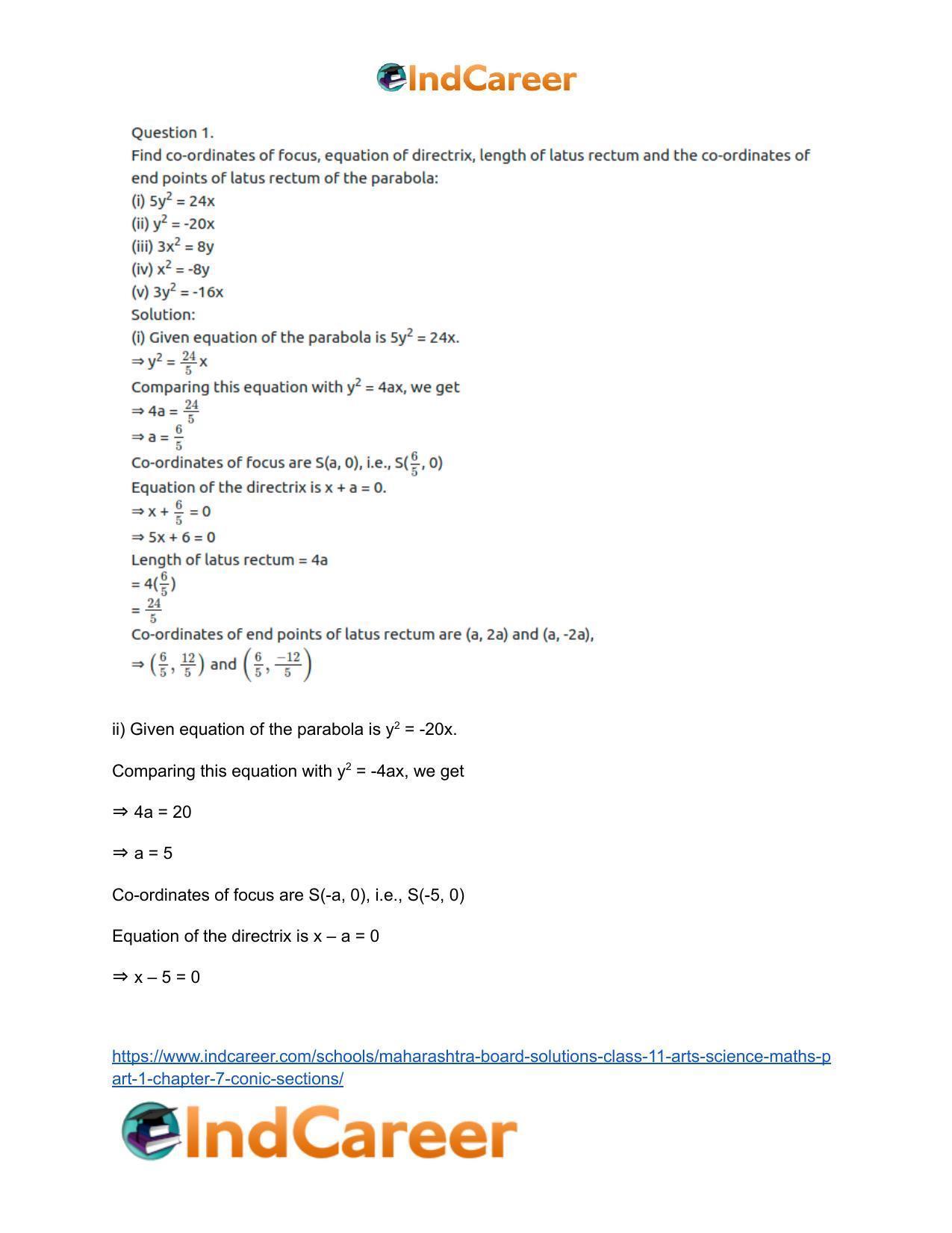 Maharashtra Board Solutions Class 11-Arts & Science Maths (Part 1): Chapter 7- Conic Sections - Page 3