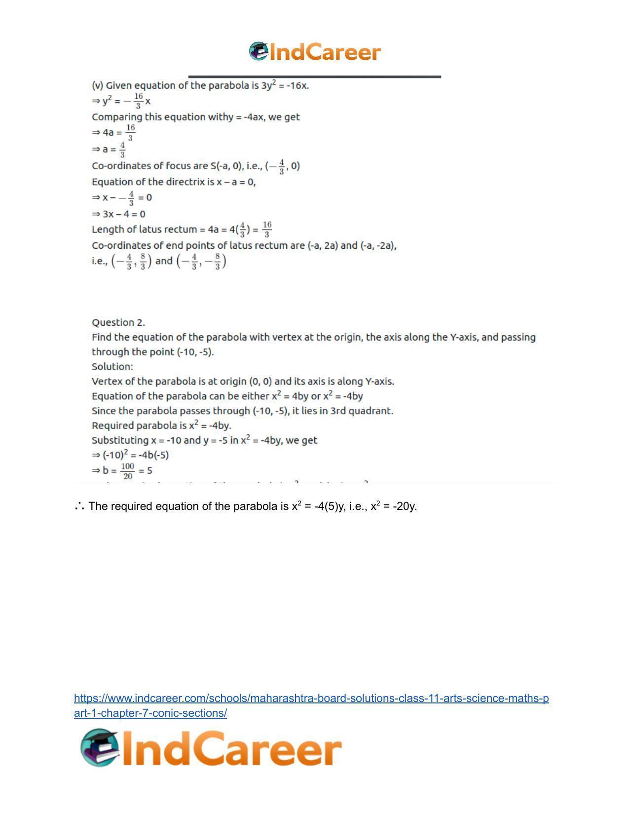 Maharashtra Board Solutions Class 11-Arts & Science Maths (Part 1): Chapter 7- Conic Sections - Page 6