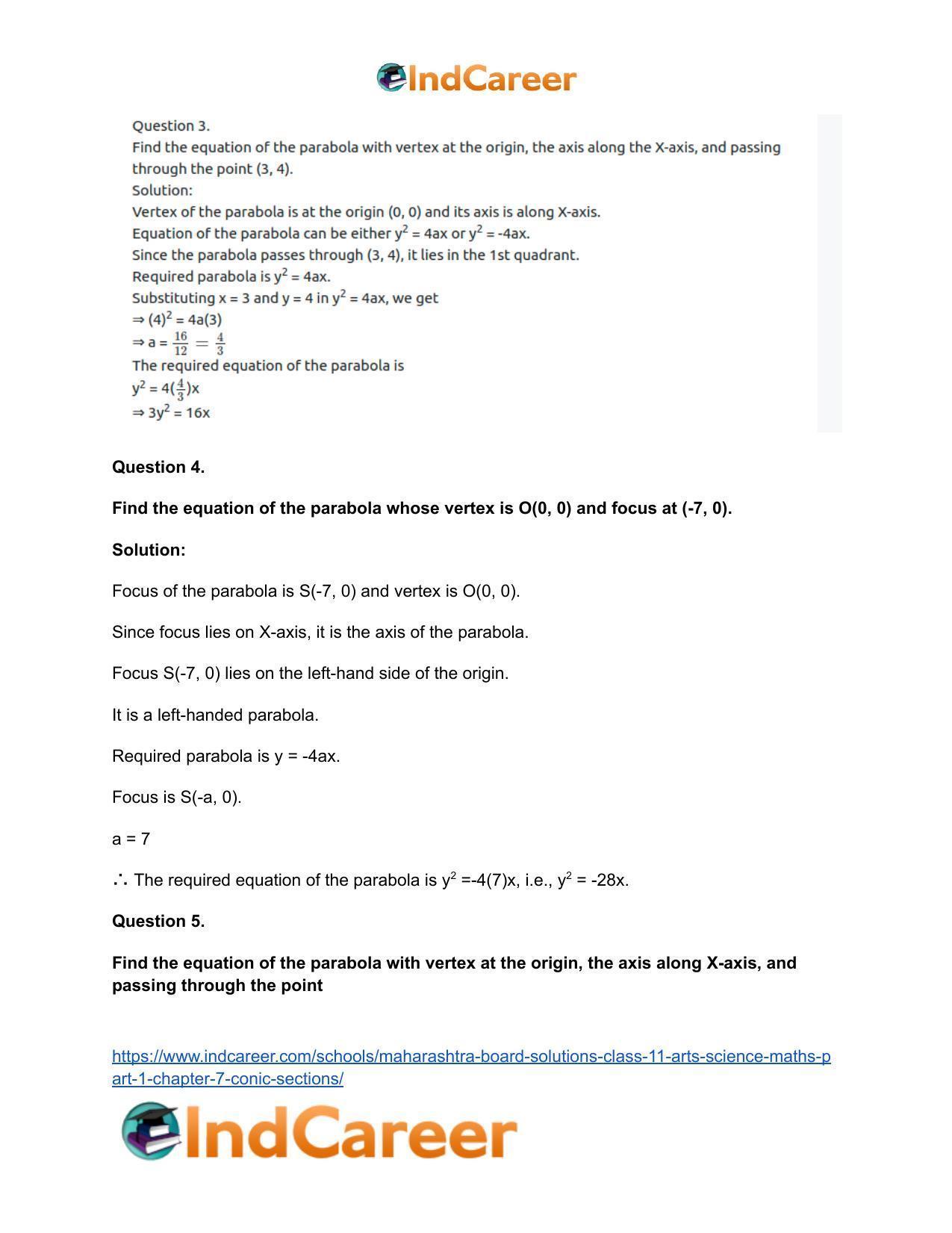 Maharashtra Board Solutions Class 11-Arts & Science Maths (Part 1): Chapter 7- Conic Sections - Page 7