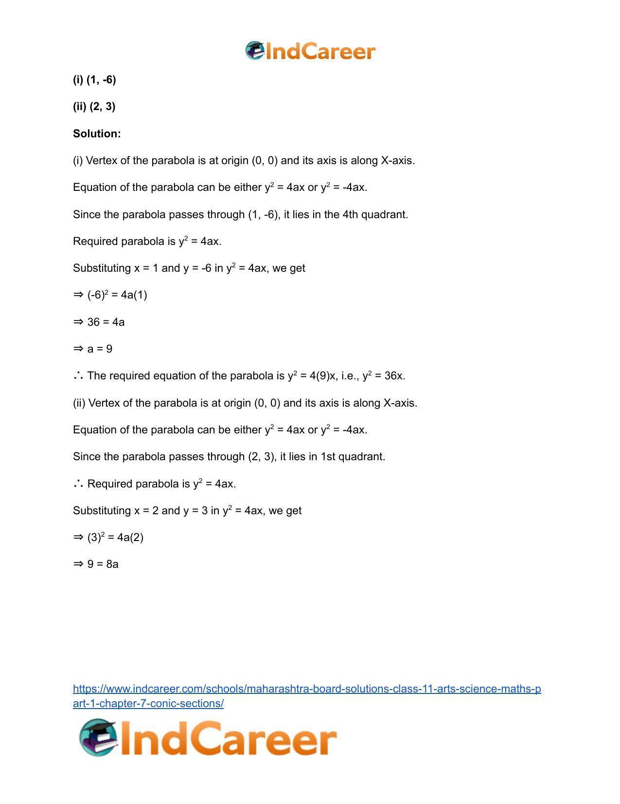 Maharashtra Board Solutions Class 11-Arts & Science Maths (Part 1): Chapter 7- Conic Sections - Page 8