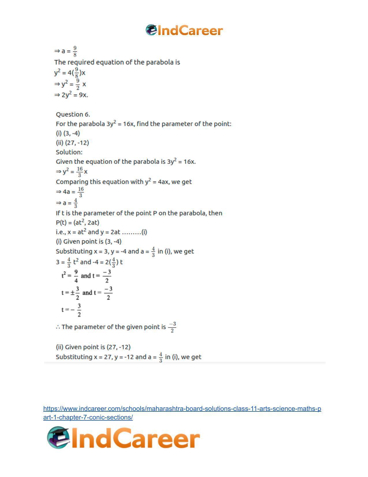 Maharashtra Board Solutions Class 11-Arts & Science Maths (Part 1): Chapter 7- Conic Sections - Page 9