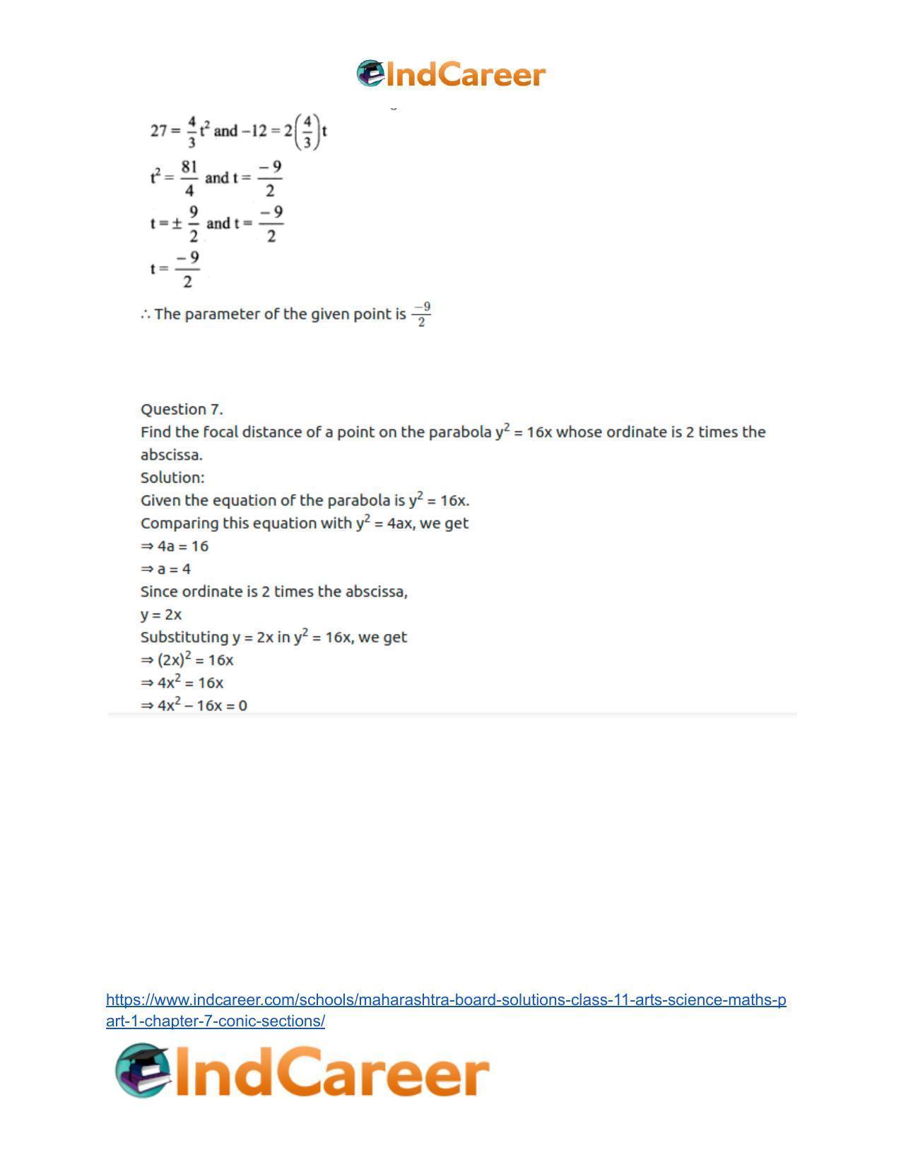Maharashtra Board Solutions Class 11-Arts & Science Maths (Part 1): Chapter 7- Conic Sections - Page 10