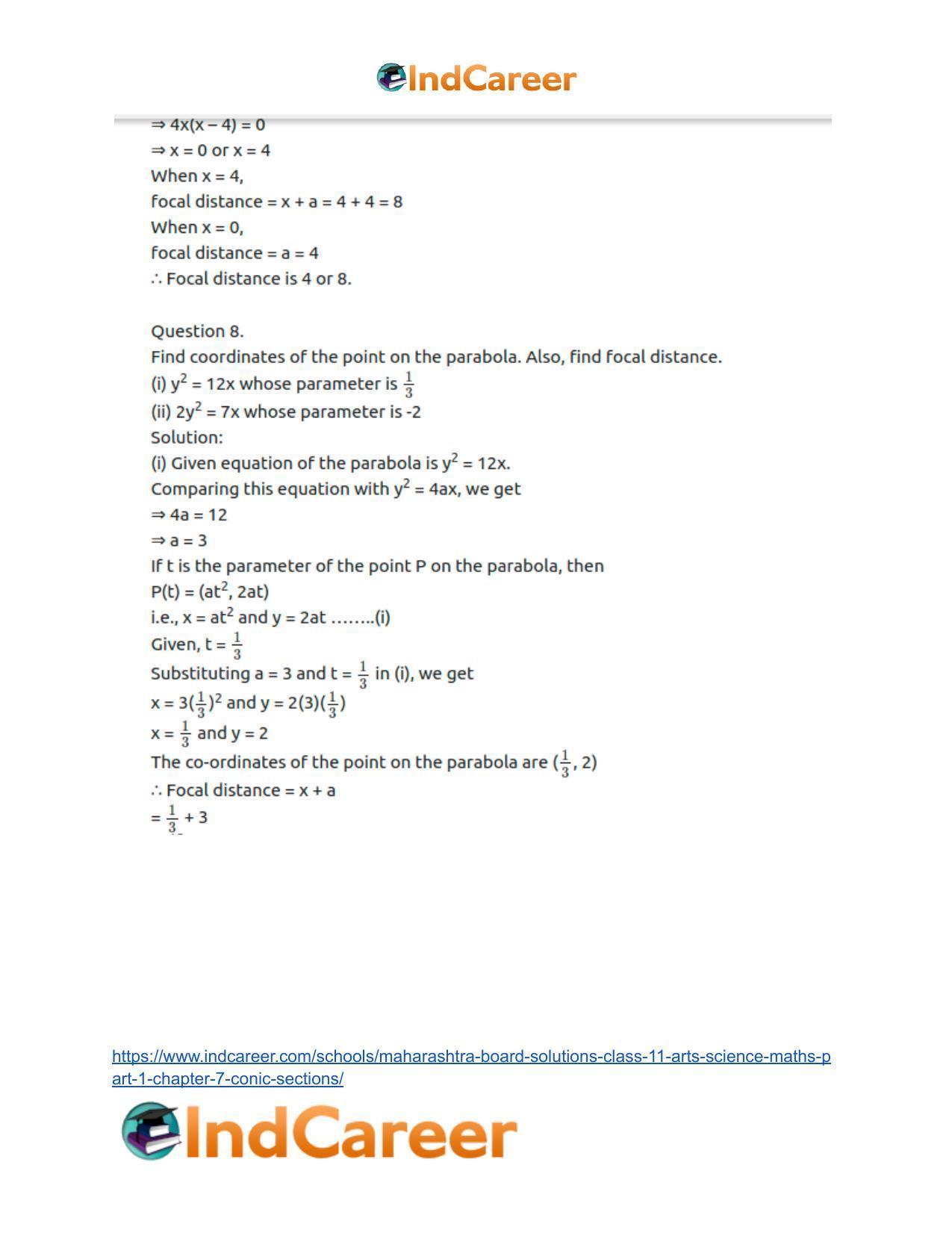 Maharashtra Board Solutions Class 11-Arts & Science Maths (Part 1): Chapter 7- Conic Sections - Page 11