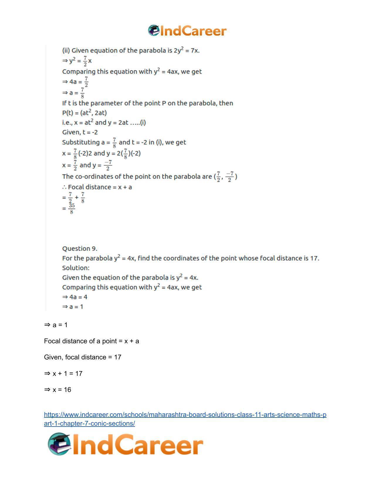 Maharashtra Board Solutions Class 11-Arts & Science Maths (Part 1): Chapter 7- Conic Sections - Page 12
