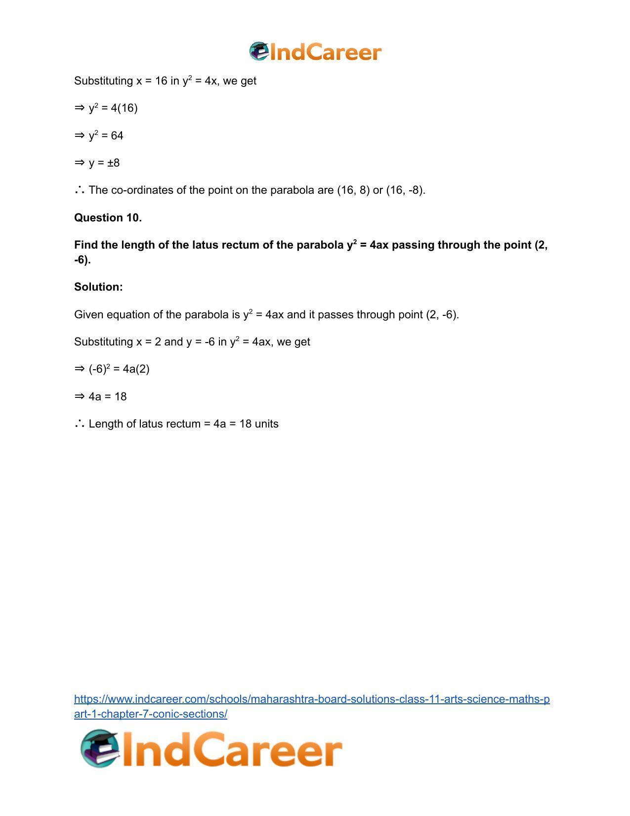 Maharashtra Board Solutions Class 11-Arts & Science Maths (Part 1): Chapter 7- Conic Sections - Page 13