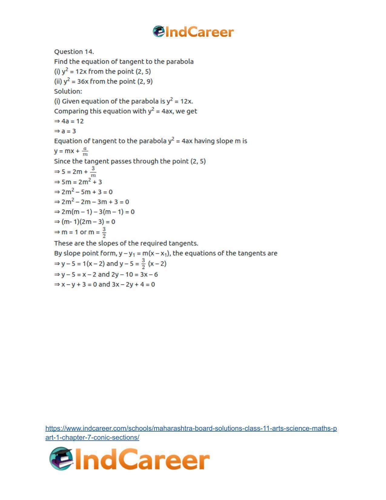Maharashtra Board Solutions Class 11-Arts & Science Maths (Part 1): Chapter 7- Conic Sections - Page 18