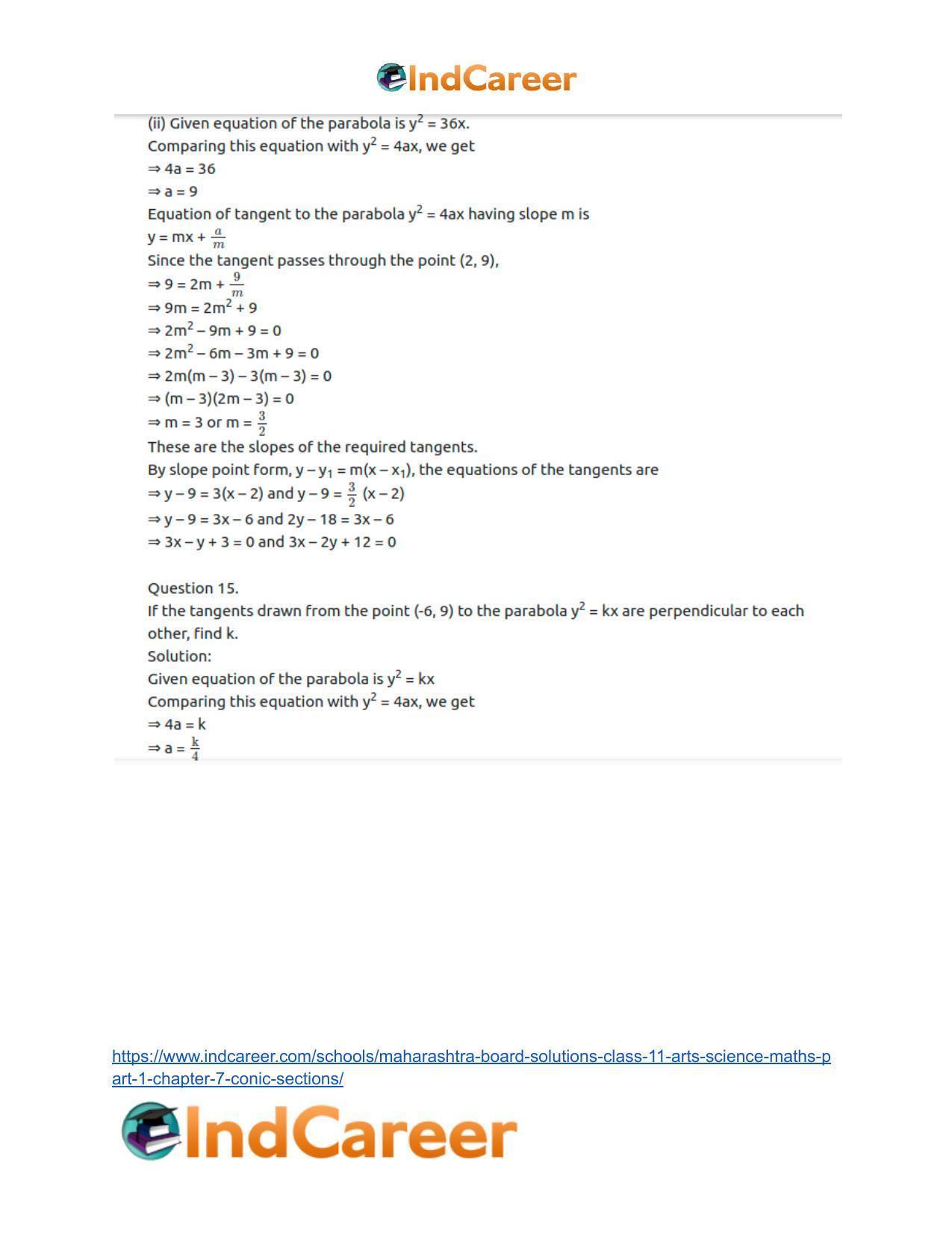 Maharashtra Board Solutions Class 11-Arts & Science Maths (Part 1): Chapter 7- Conic Sections - Page 19
