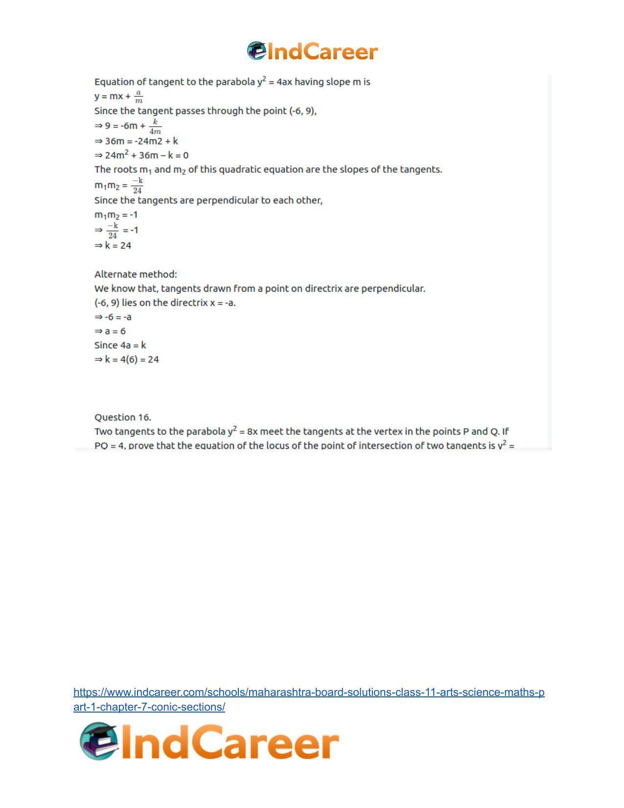 Maharashtra Board Solutions Class 11-Arts & Science Maths (Part 1): Chapter 7- Conic Sections - Page 20