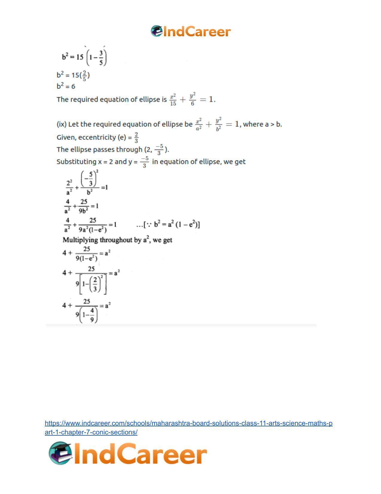 Maharashtra Board Solutions Class 11-Arts & Science Maths (Part 1): Chapter 7- Conic Sections - Page 42