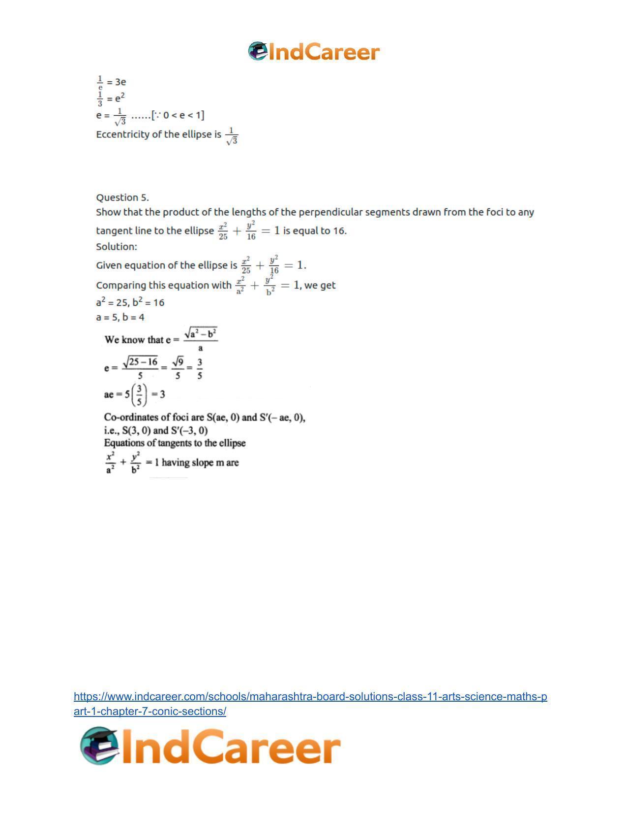 Maharashtra Board Solutions Class 11-Arts & Science Maths (Part 1): Chapter 7- Conic Sections - Page 45