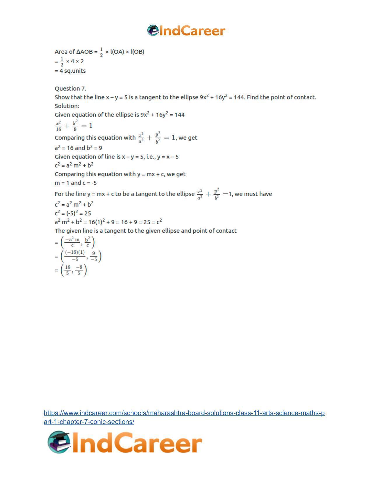 Maharashtra Board Solutions Class 11-Arts & Science Maths (Part 1): Chapter 7- Conic Sections - Page 48