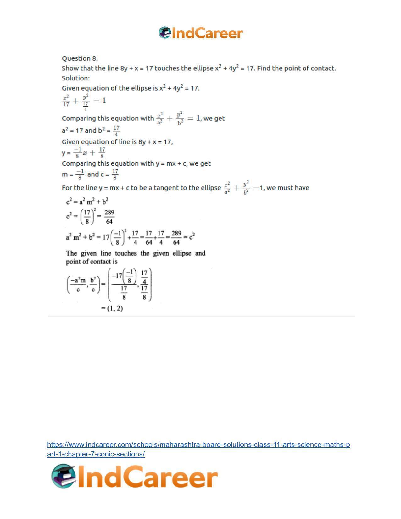 Maharashtra Board Solutions Class 11-Arts & Science Maths (Part 1): Chapter 7- Conic Sections - Page 49