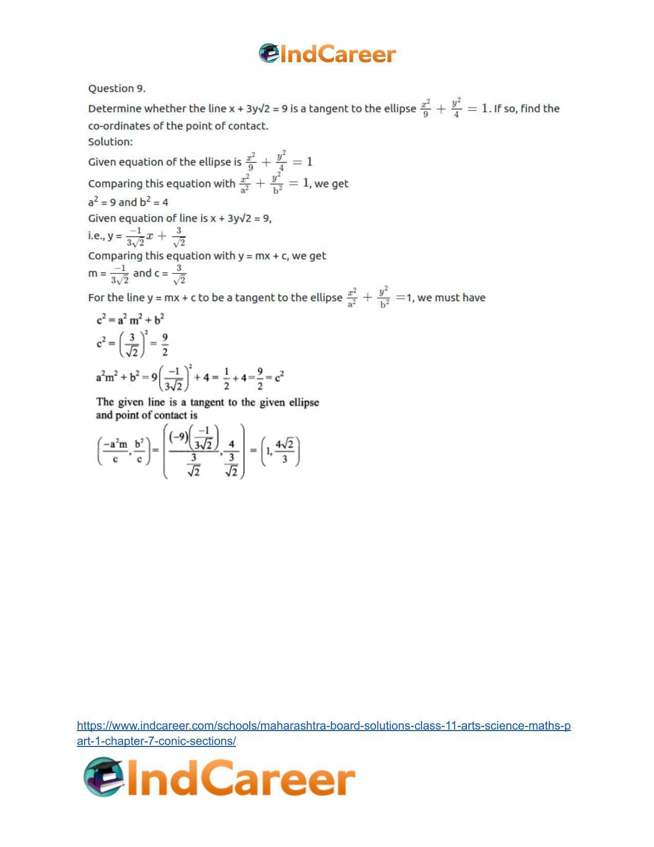 Maharashtra Board Solutions Class 11-Arts & Science Maths (Part 1): Chapter 7- Conic Sections - Page 50