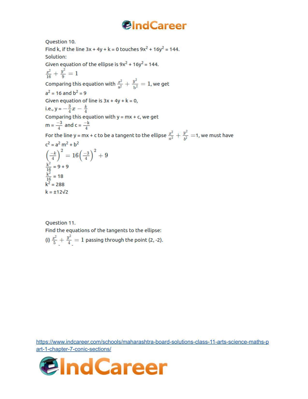 Maharashtra Board Solutions Class 11-Arts & Science Maths (Part 1): Chapter 7- Conic Sections - Page 51