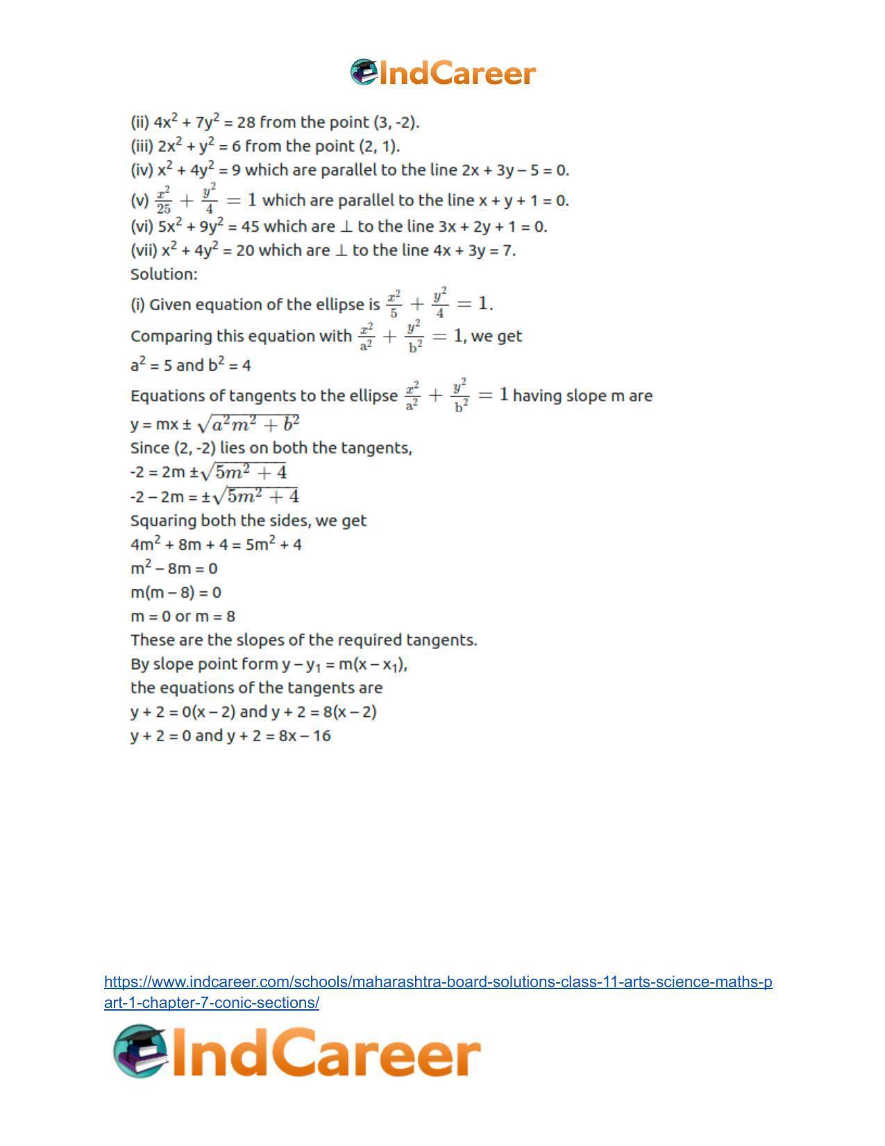 Maharashtra Board Solutions Class 11-Arts & Science Maths (Part 1): Chapter 7- Conic Sections - Page 52