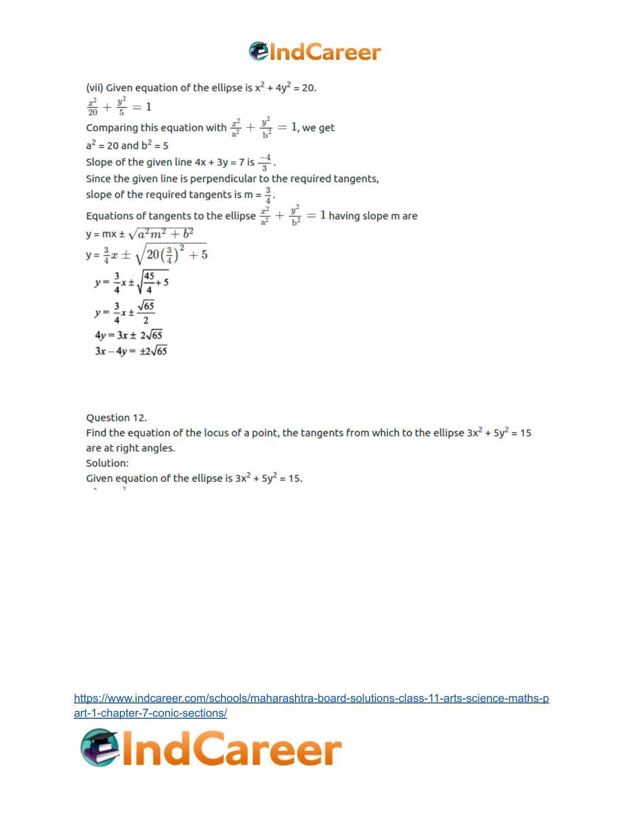 Maharashtra Board Solutions Class 11-Arts & Science Maths (Part 1): Chapter 7- Conic Sections - Page 57