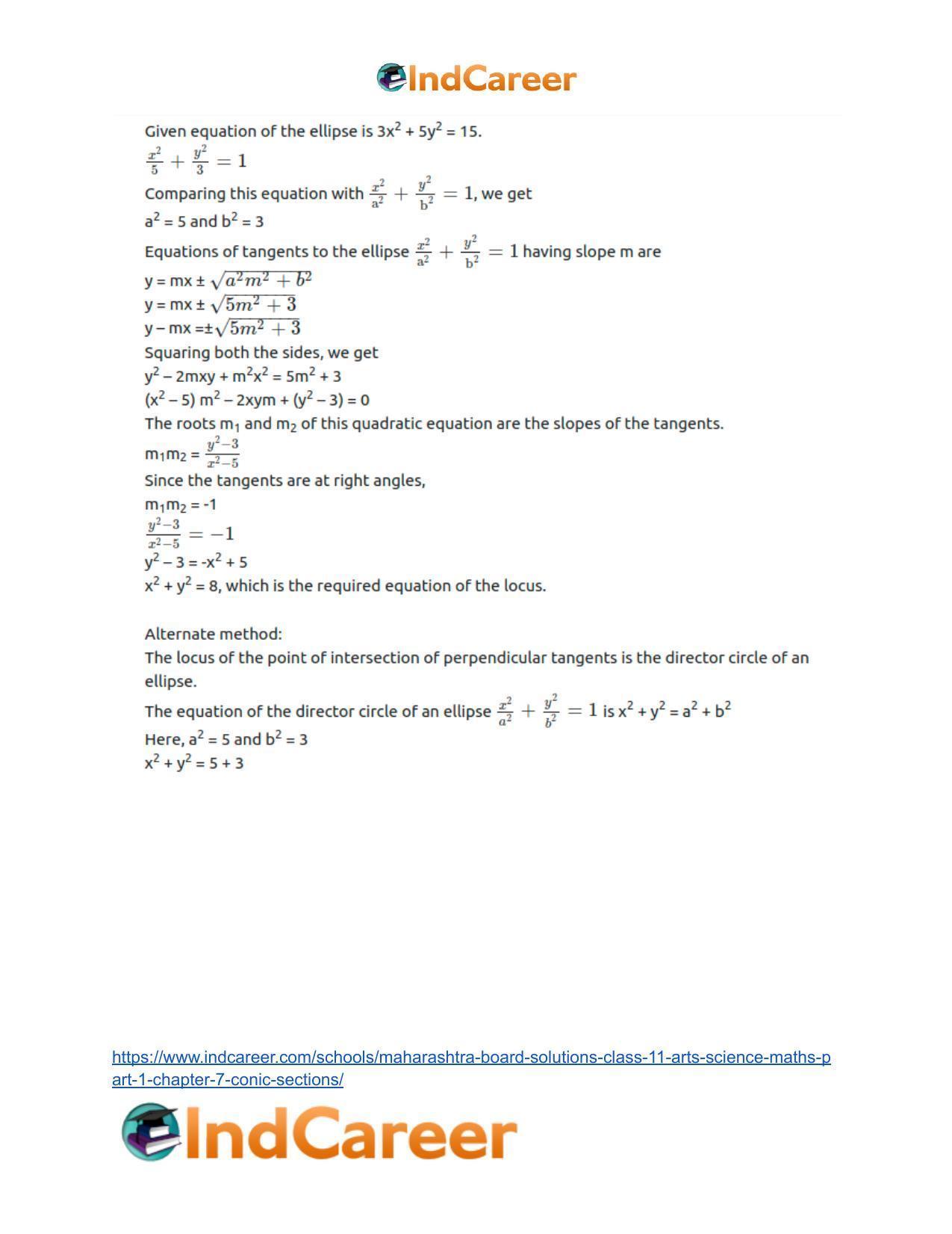 Maharashtra Board Solutions Class 11-Arts & Science Maths (Part 1): Chapter 7- Conic Sections - Page 58