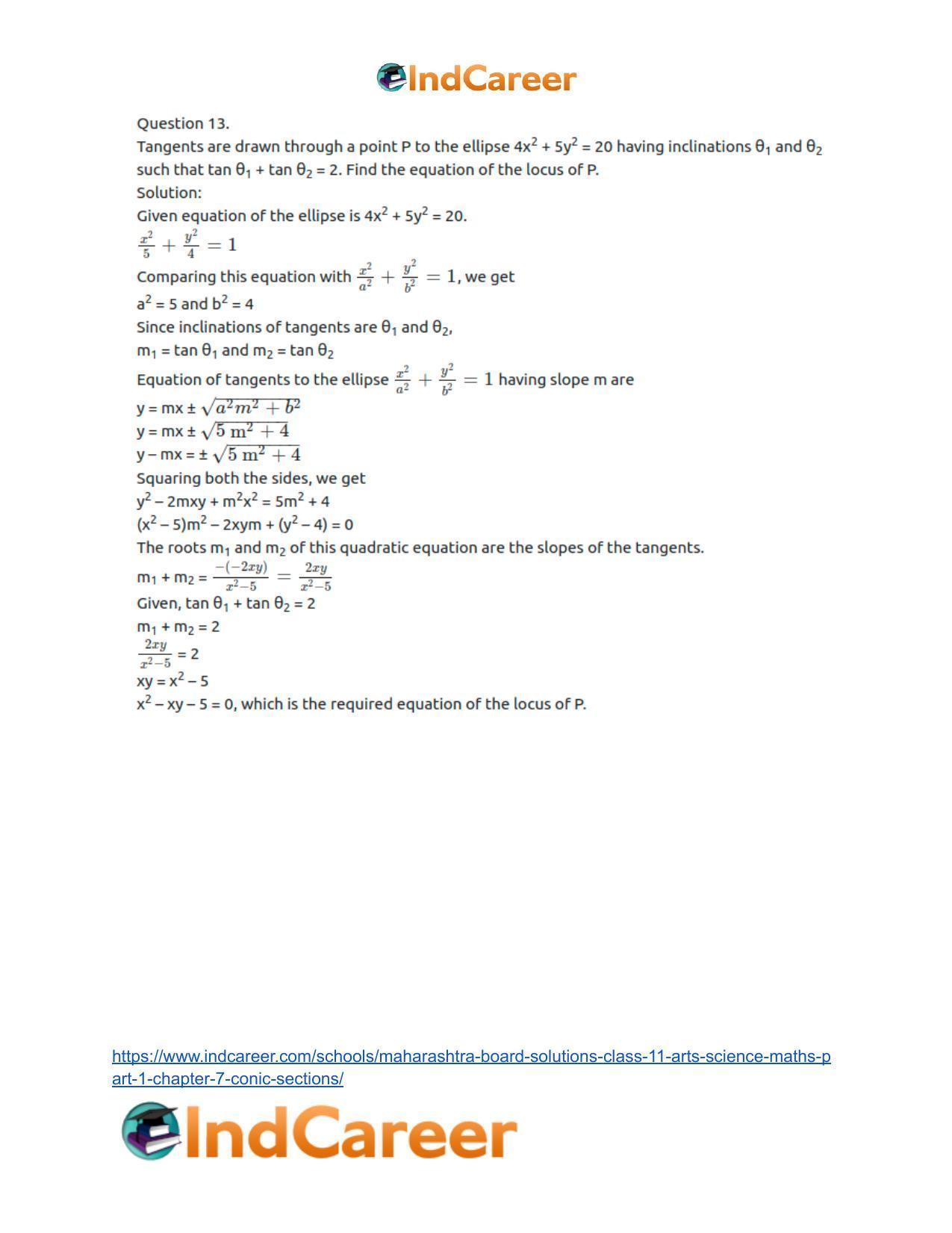 Maharashtra Board Solutions Class 11-Arts & Science Maths (Part 1): Chapter 7- Conic Sections - Page 59